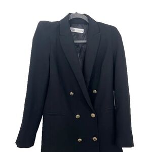 Zara Women’s Black Double Breasted Shoulder Pad Blazer Jacket Size XS